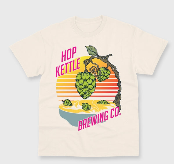 Hop Kettle RETRO Pre-Order: Full colour print raw unbleached white T
