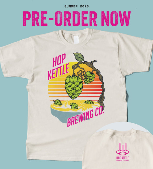 Hop Kettle RETRO Pre-Order: Full colour print raw unbleached white T